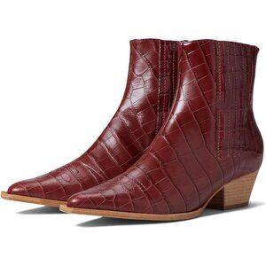 Schutz Shoes Briana Red Croc Leather Western Ankle Boots